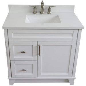 Bellaterra Home Vanity BellaTerra Home 37" Single Sink Vanity in White Finish with White Quartz and Left Door/Center Sink 400700-37L-WH-WERC