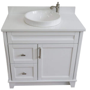 Bellaterra Home Vanity BellaTerra Home 37" Single Sink Vanity in White Finish with White Quartz and Left Door/Center Sink 400700-37L-WH-WERDC