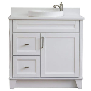 Bellaterra Home Vanity BellaTerra Home 37" Single Sink Vanity in White Finish with White Quartz and Left Door/Center Sink 400700-37L-WH-WERDC