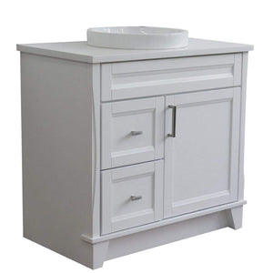 Bellaterra Home Vanity BellaTerra Home 37" Single Sink Vanity in White Finish with White Quartz and Left Door/Center Sink 400700-37L-WH-WERDC