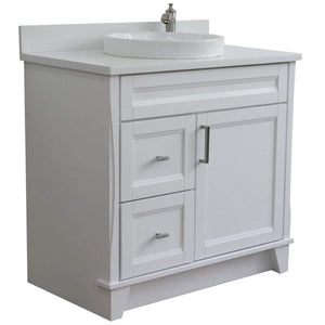 Bellaterra Home Vanity BellaTerra Home 37" Single Sink Vanity in White Finish with White Quartz and Left Door/Center Sink 400700-37L-WH-WERDC