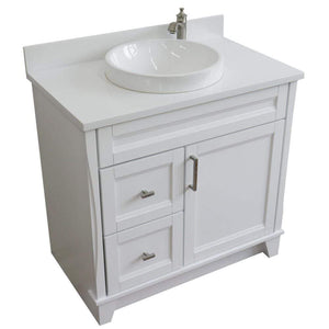 Bellaterra Home Vanity BellaTerra Home 37" Single Sink Vanity in White Finish with White Quartz and Left Door/Center Sink 400700-37L-WH-WERDC