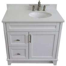 Load image into Gallery viewer, Bellaterra Home Vanity BellaTerra Home 37&quot; Single sink vanity in White finish with White quartz and LEFT oval sink- RIGHT drawers 400700-37R-WH-WEOR