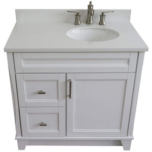 Bellaterra Home Vanity BellaTerra Home 37" Single sink vanity in White finish with White quartz and LEFT oval sink- RIGHT drawers 400700-37R-WH-WEOR