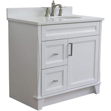 Load image into Gallery viewer, Bellaterra Home Vanity BellaTerra Home 37&quot; Single sink vanity in White finish with White quartz and LEFT oval sink- RIGHT drawers 400700-37R-WH-WEOR