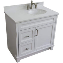 Load image into Gallery viewer, Bellaterra Home Vanity BellaTerra Home 37&quot; Single sink vanity in White finish with White quartz and LEFT oval sink- RIGHT drawers 400700-37R-WH-WEOR