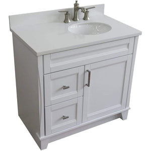 Bellaterra Home Vanity BellaTerra Home 37" Single sink vanity in White finish with White quartz and LEFT oval sink- RIGHT drawers 400700-37R-WH-WEOR