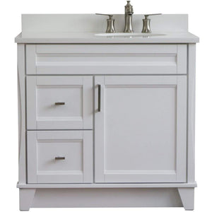 Bellaterra Home Vanity BellaTerra Home 37" Single sink vanity in White finish with White quartz and LEFT oval sink- RIGHT drawers 400700-37R-WH-WEOR