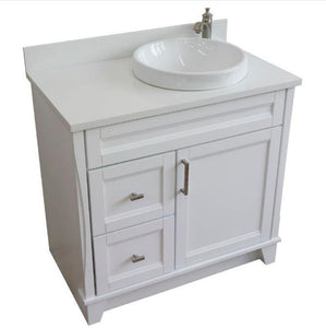 Bellaterra Home Vanity BellaTerra Home 37" Single sink vanity in White finish with White quartz and LEFT round sink- RIGHT drawers 400700-37R-WH-WERDR