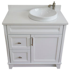 Bellaterra Home Vanity BellaTerra Home 37" Single sink vanity in White finish with White quartz and LEFT round sink- RIGHT drawers 400700-37R-WH-WERDR
