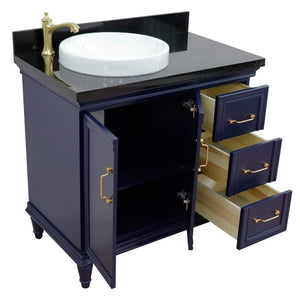 Bellaterra Home Vanity BellaTerra Home 37" Single vanity in Blue finish with Black galaxy and round sink- Left door/Left sink 400800-37L-BU-BGRDL