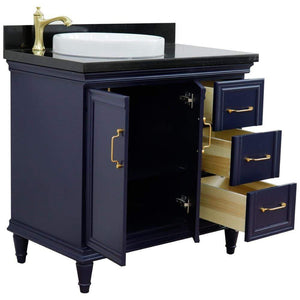 Bellaterra Home Vanity BellaTerra Home 37" Single vanity in Blue finish with Black galaxy and round sink- Left door/Left sink 400800-37L-BU-BGRDL