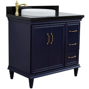 Bellaterra Home Vanity BellaTerra Home 37" Single vanity in Blue finish with Black galaxy and round sink- Left door/Left sink 400800-37L-BU-BGRDL