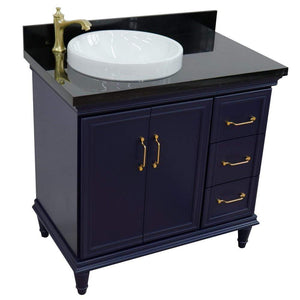 Bellaterra Home Vanity BellaTerra Home 37" Single vanity in Blue finish with Black galaxy and round sink- Left door/Left sink 400800-37L-BU-BGRDL