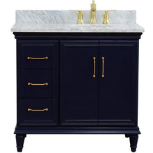 Load image into Gallery viewer, Bellaterra Home Vanity BellaTerra Home 37&quot; Single vanity in Blue finish with White Carrara and oval sink- Right door/Right sink 400800-37R-BU-WMOR