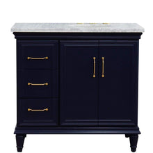 Load image into Gallery viewer, Bellaterra Home Vanity BellaTerra Home 37&quot; Single vanity in Blue finish with White Carrara and oval sink- Right door/Right sink 400800-37R-BU-WMOR