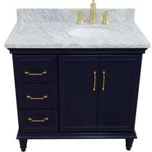Load image into Gallery viewer, Bellaterra Home Vanity BellaTerra Home 37&quot; Single vanity in Blue finish with White Carrara and oval sink- Right door/Right sink 400800-37R-BU-WMOR