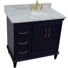 Load image into Gallery viewer, Bellaterra Home Vanity BellaTerra Home 37&quot; Single vanity in Blue finish with White Carrara and oval sink- Right door/Right sink 400800-37R-BU-WMOR
