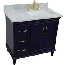 Load image into Gallery viewer, Bellaterra Home Vanity BellaTerra Home 37&quot; Single vanity in Blue finish with White Carrara and rectangle sink- Right door/Right sink 400800-37R-BU-WMRR