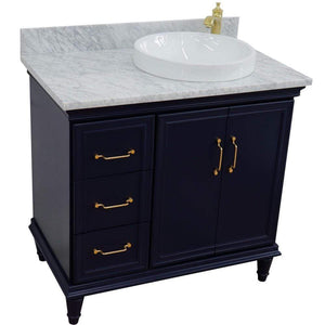 Bellaterra Home Vanity BellaTerra Home 37" Single vanity in Blue finish with White Carrara and round sink- Right door/Right sink 400800-37R-BU-WMRDR