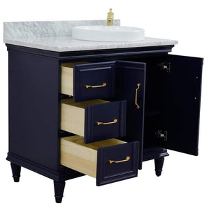 Bellaterra Home Vanity BellaTerra Home 37" Single vanity in Blue finish with White Carrara and round sink- Right door/Right sink 400800-37R-BU-WMRDR