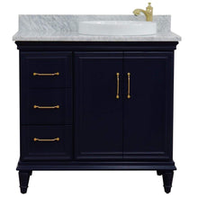 Load image into Gallery viewer, Bellaterra Home Vanity BellaTerra Home 37&quot; Single vanity in Blue finish with White Carrara and round sink- Right door/Right sink 400800-37R-BU-WMRDR