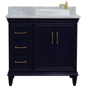 Bellaterra Home Vanity BellaTerra Home 37" Single vanity in Blue finish with White Carrara and round sink- Right door/Right sink 400800-37R-BU-WMRDR