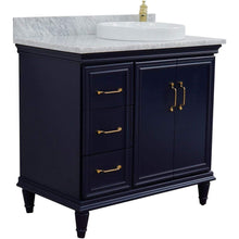 Load image into Gallery viewer, Bellaterra Home Vanity BellaTerra Home 37&quot; Single vanity in Blue finish with White Carrara and round sink- Right door/Right sink 400800-37R-BU-WMRDR