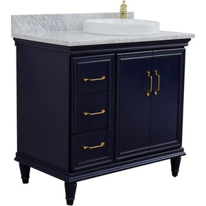 Bellaterra Home Vanity BellaTerra Home 37" Single vanity in Blue finish with White Carrara and round sink- Right door/Right sink 400800-37R-BU-WMRDR