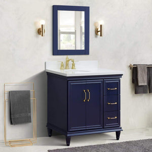 Bellaterra Home Vanity BellaTerra Home 37" Single vanity in Blue finish with White quartz and oval sink- Left door/Left sink 400800-37L-BU-WEOL