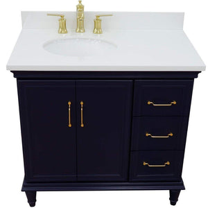 Bellaterra Home Vanity BellaTerra Home 37" Single vanity in Blue finish with White quartz and oval sink- Left door/Left sink 400800-37L-BU-WEOL