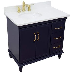 Bellaterra Home Vanity BellaTerra Home 37" Single vanity in Blue finish with White quartz and oval sink- Left door/Left sink 400800-37L-BU-WEOL