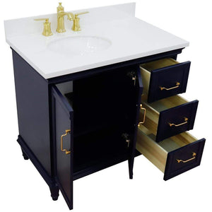 Bellaterra Home Vanity BellaTerra Home 37" Single vanity in Blue finish with White quartz and oval sink- Left door/Left sink 400800-37L-BU-WEOL