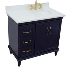 Load image into Gallery viewer, Bellaterra Home Vanity BellaTerra Home 37&quot; Single vanity in Blue finish with White quartz and oval sink- Right door/Right sink 400800-37R-BU-WEOR