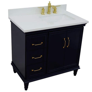 Bellaterra Home Vanity BellaTerra Home 37" Single vanity in Blue finish with White quartz and rectangle sink- Right door/Right sink 400800-37R-BU-WERR