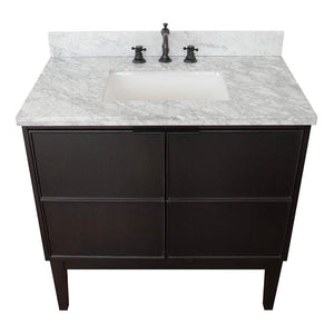 Bellaterra Home Vanity BellaTerra Home 37" Single vanity in Cappuccino finish with White Carrara top and Rectangle Sink  400503-CP-WMR