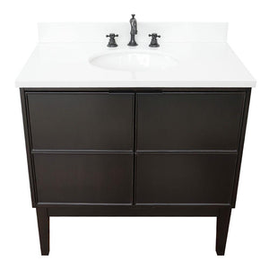 Bellaterra Home Vanity BellaTerra Home 37" Single vanity in Cappuccino finish with White Quartz top and Oval Sink  400503-CP-WEO
