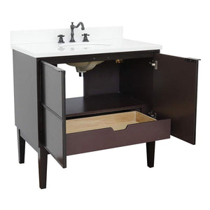Bellaterra Home Vanity BellaTerra Home 37" Single vanity in Cappuccino finish with White Quartz top and Oval Sink  400503-CP-WEO