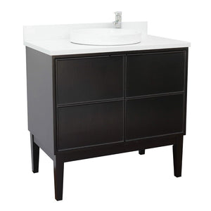 Bellaterra Home Vanity BellaTerra Home 37" Single vanity in Cappuccino finish with White Quartz top and Round Sink 400503-CP-WERD