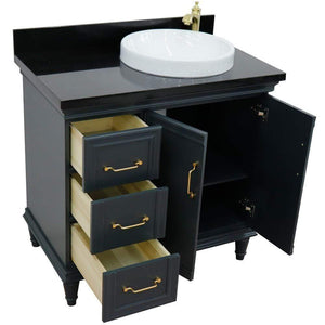 Bellaterra Home Vanity BellaTerra Home 37" Single vanity in Dark Gray finish with Black galaxy and round sink- Right door/Right sink 400800-37R-DG-BGRDR