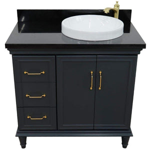 Bellaterra Home Vanity BellaTerra Home 37" Single vanity in Dark Gray finish with Black galaxy and round sink- Right door/Right sink 400800-37R-DG-BGRDR