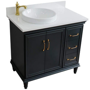 Bellaterra Home Vanity BellaTerra Home 37" Single vanity in Dark Gray finish with White quartz and round sink- Left door/Left sink 400800-37L-DG-WERDL