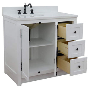 Bellaterra Home Vanity BellaTerra Home 37" Single vanity in Glacier Ash finish finish with White quartz top and oval sink - Left doors/Left sink 400100-37L-GA-WEO