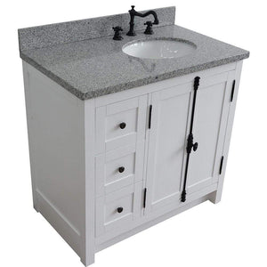 Bellaterra Home Vanity BellaTerra Home 37" Single vanity in Glacier Ash finish with Gray granite top and oval sink - Right doors/Right sink 400100-37R-GA-GYO