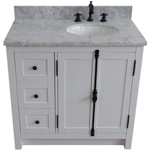 Load image into Gallery viewer, Bellaterra Home Vanity BellaTerra Home 37&quot; Single vanity in Glacier Ash finish with White Carrara top and oval sink - Right doors/Right sink 400100-37R-GA-WMO