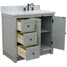 Load image into Gallery viewer, Bellaterra Home Vanity BellaTerra Home 37&quot; Single vanity in Gray Ash finish with White Carrara top and oval sink - Right doors/Right sink 400100-37R-GYA-WMO