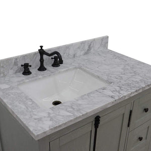Bellaterra Home Vanity BellaTerra Home 37" Single vanity in Gray Ash finish with White Carrara top and rectangle sink - Left doors/Left sink  400100-37L-GYA-WMR