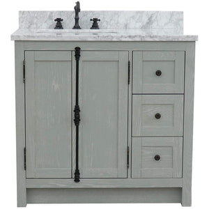 Bellaterra Home Vanity BellaTerra Home 37" Single vanity in Gray Ash finish with White Carrara top and rectangle sink - Left doors/Left sink  400100-37L-GYA-WMR