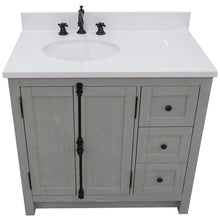 Load image into Gallery viewer, Bellaterra Home Vanity BellaTerra Home 37&quot; Single vanity in Gray Ash finish with White quartz top and oval sink - Left doors/Left sink 400100-37L-GYA-WEO