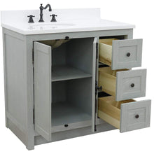 Load image into Gallery viewer, Bellaterra Home Vanity BellaTerra Home 37&quot; Single vanity in Gray Ash finish with White quartz top and oval sink - Left doors/Left sink 400100-37L-GYA-WEO